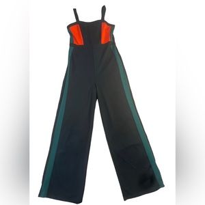 Stylish Black Orange Green Jumpsuit Size M Stretchy